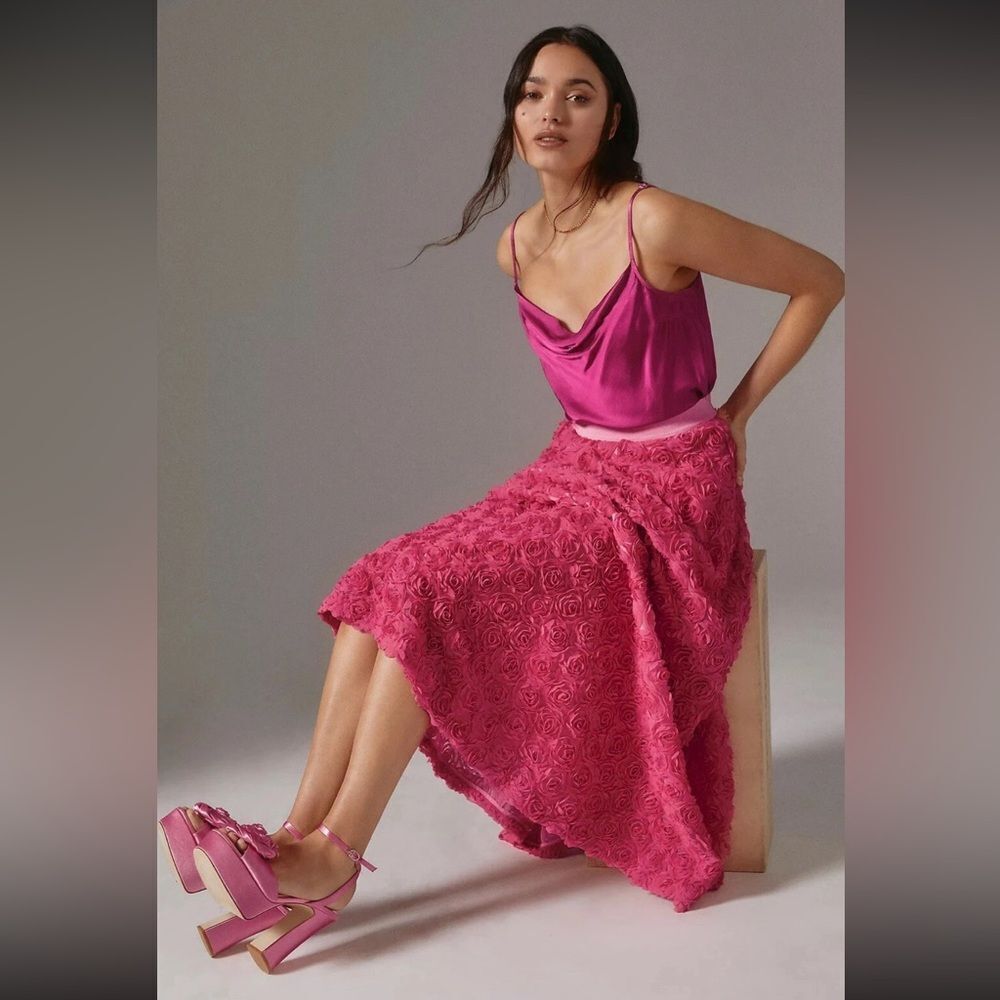 Maeve X Anthropologie Small Floral 3D Appliqué Pink  Skirt Small